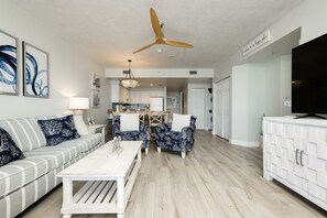 Alternate view of the living room and kitchen
