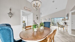 Dinning room, desk and atrium view 