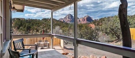 Front deck and mountain views.