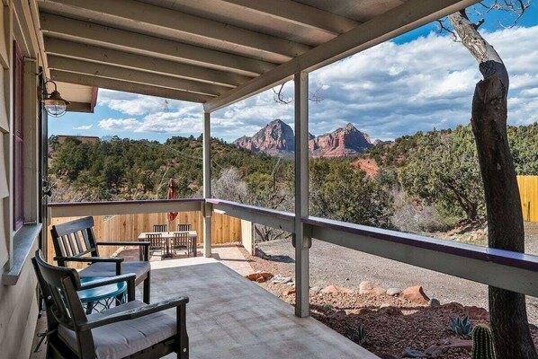 Front deck and mountain views.