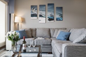 main living space, extreme comfort with a lazy boy sectional and sea view