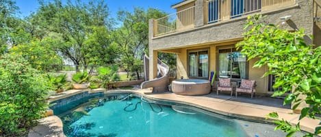 Beautiful private pool with waterslide.