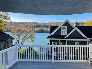 South View of Keuka Lake from Deck under Sail Shade
