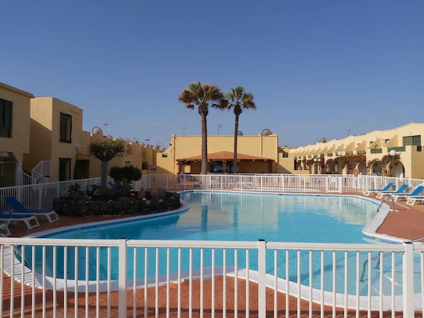 Lovely pool area with palm trees