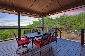 Large wooden deck with hill country views