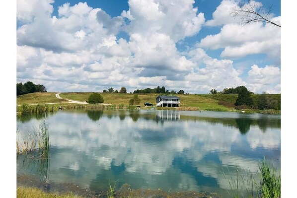 Fishing/Boating Oasis on private gated 23 acre farm.  Custom built luxury cabin