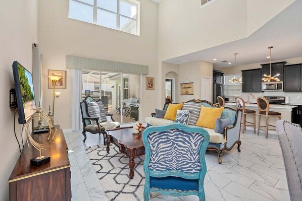Angled view of living room seating