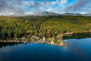 On the water, right outside the Olympic Mountains