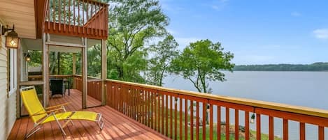 Spacious deck areas overlooking Big Swan Lake.