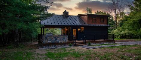 Wildwood cabin at dusk