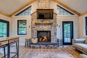 Cozy gas fireplace in the main living area