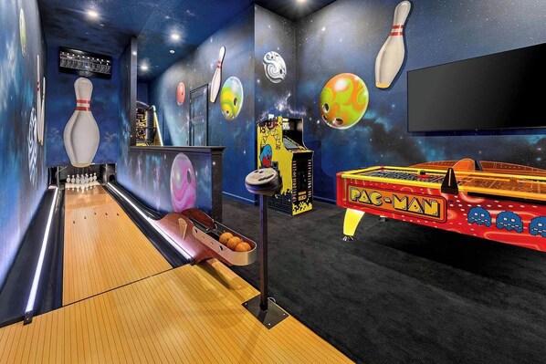 Arcade w/ Bowling Alley, Air Hockey Table and Basketball Game