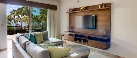 living room with a ocean view