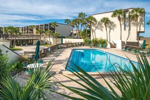 The pristine pool is located in the central portion of the complex, just a 1-2 minute walk from your front door and in view from the balcony.