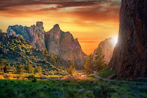 Explore the scenic views of deep river canyons, trails, mountain biking or rock climbing at Smith Rock State Park located an easy day trip from our home.  