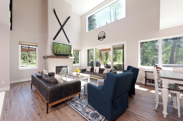 Main Living Space - TV, Gas Fireplace and tons of windows