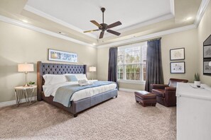 Enjoy FOUR private bedrooms & accommodations for up to 10 guests! Featured here is our King size master bedroom on the main level of our home.