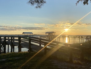 This picture is only to capture the beautiful sunset, dock is owned by neighbor.