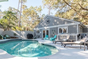 Beautiful private pool with fenced yard and plenty of deck space to entertain