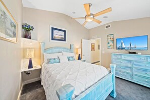 Bedroom with hallway door.