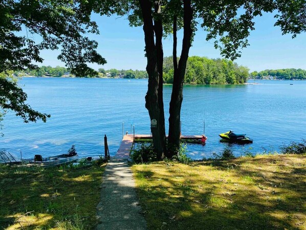 Private Silver Lake waterfront with lake sunrise views. Dock and swim platform.