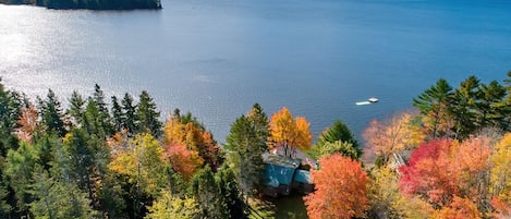 Aerial shot of the cabin and George's Pond