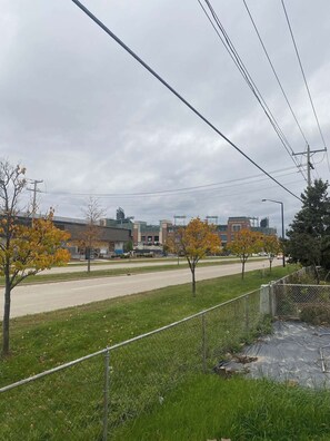 View from backyard towards Oneida Street; Resch Expo and Lambeau Field Atrium in sight