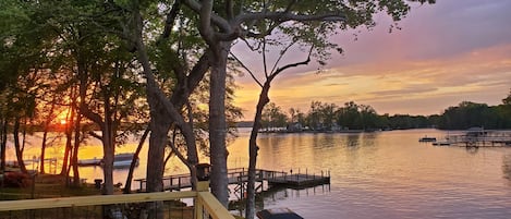 Sunset off Boathouse Deck.  Enjoy this beautiful lakefront setting