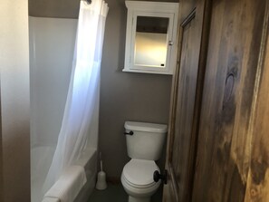 Full bathroom with tub/shower, comfort height toilet & vanity