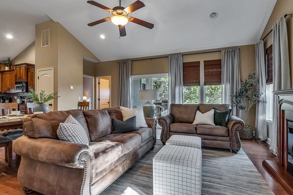 Sink right into the plush living room couch, put your feet up, and relax!