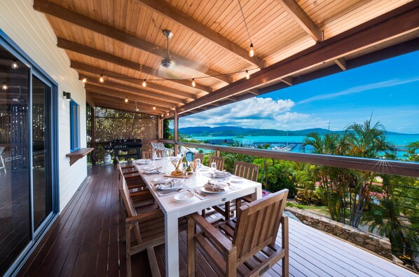 Spectacular view from the deck with seating for 8 and BBQ
