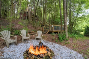 Fire pit next to creek
