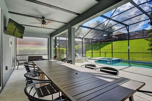 Smart TV and Covered Patio with fans
