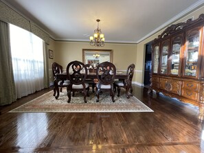 Dining room seats six comfortably 