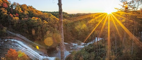 View at sunrise from Mountain Dreams deck.