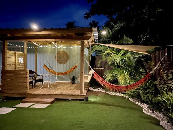 Private gazebo and front yard. 