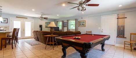 Official size pool table in family room