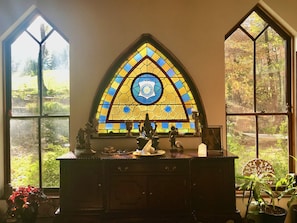 Antique stained glass church windows.