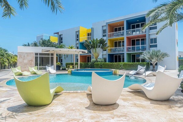 Back of building, pool area