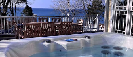 Our hot tub is ready to soothe away sore muscles year round.