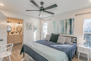 KING bed and private bath with large walk-in shower