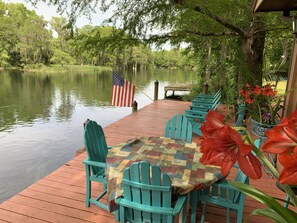 Eating area on dock. 4 person table.
