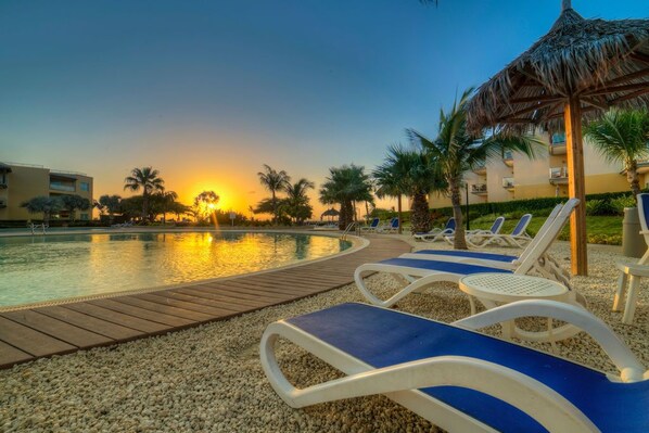 A beautiful sunset that you can witness from the pool area.