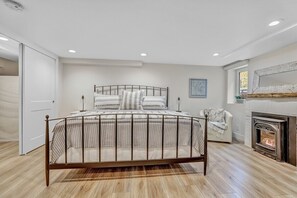 Comfy quiet king size bedroom with gas fireplace and large walk-in closet