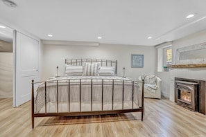 Comfy quiet king size bedroom with gas fireplace and large walk-in closet