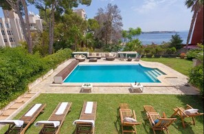 garden view with pool and private beach 