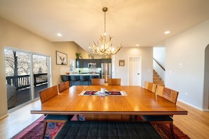 Dining table - Seats 8, with 4 bar stools.