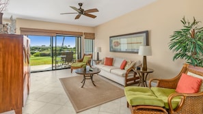 Poipu Sands at Poipu Kai Resort #215 - Living Room & Lanai View - Parrish Kauai