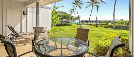 Poipu Sands at Poipu Kai Resort #215 - Ocean View Seating & Dining Lanai - Parrish Kauai