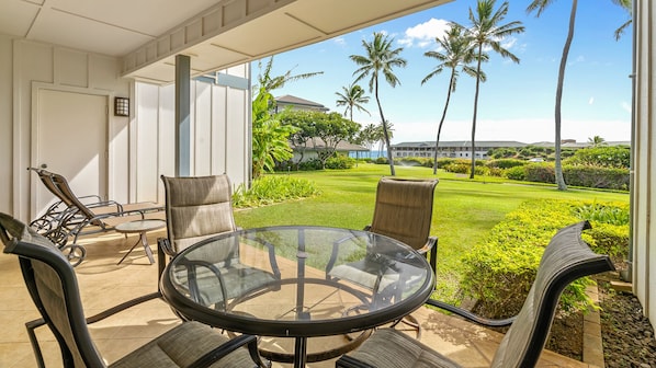 Poipu Sands at Poipu Kai Resort #215 - Ocean View Seating & Dining Lanai - Parrish Kauai